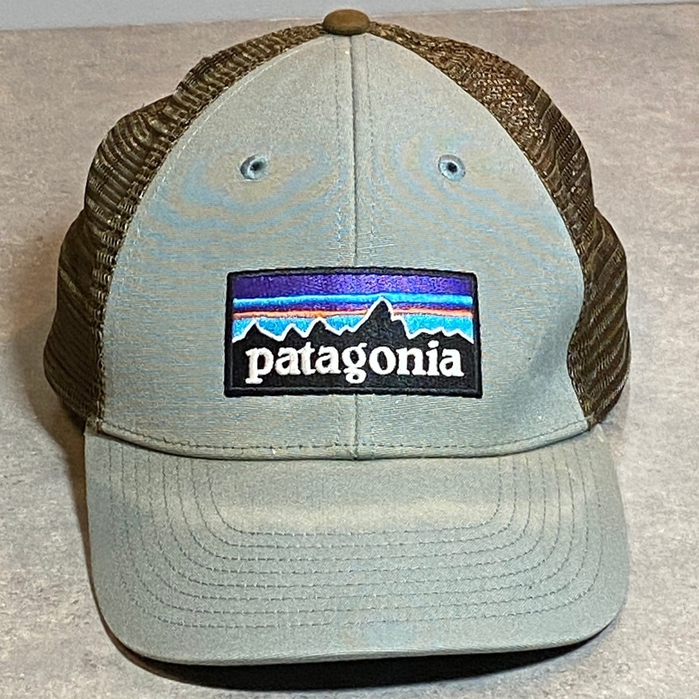 Patagonia Trucker Hat Sage Green Brown Snapback Mesh Cap Mountain Logo